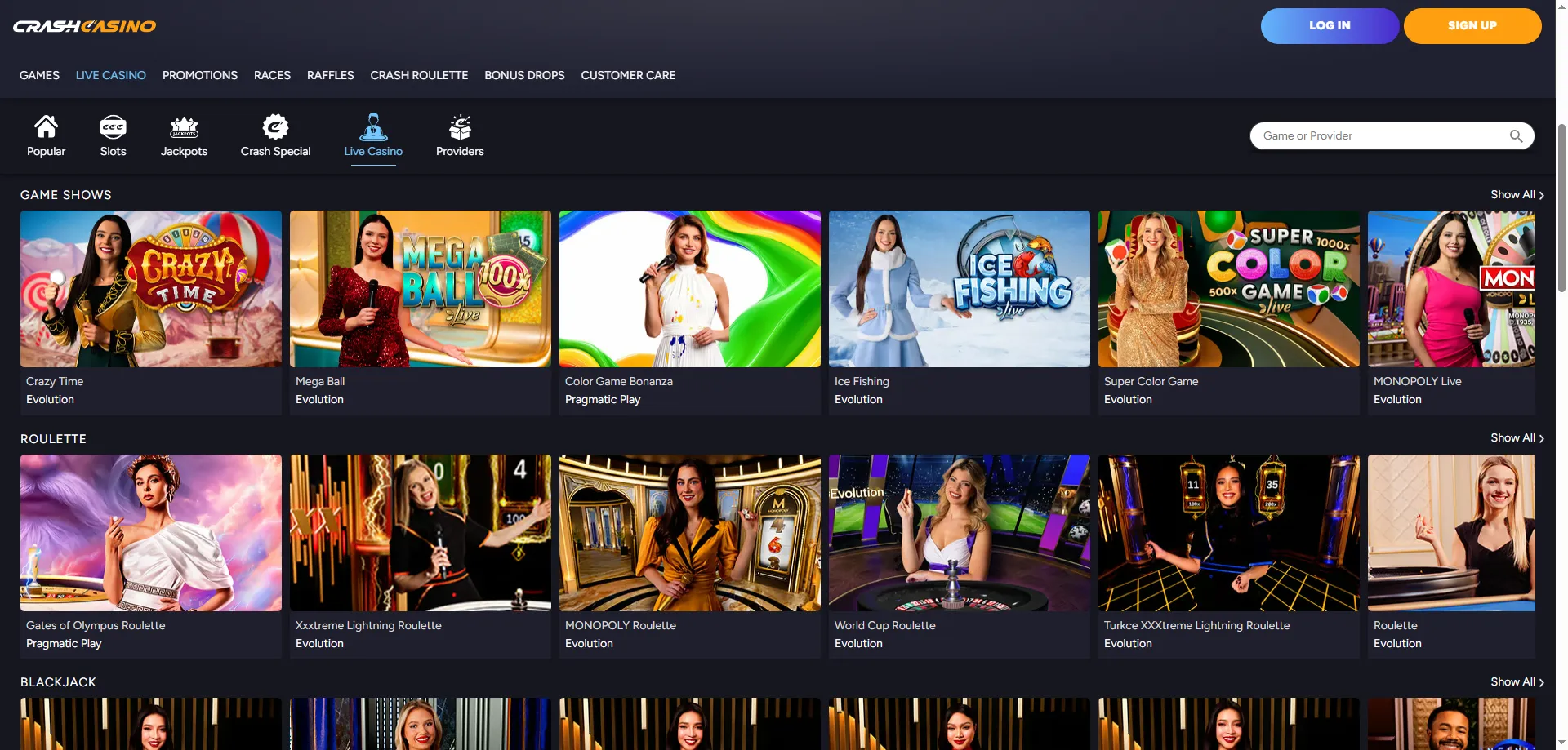 Casino en vivo en Crash Casino México — mesas con crupier real
